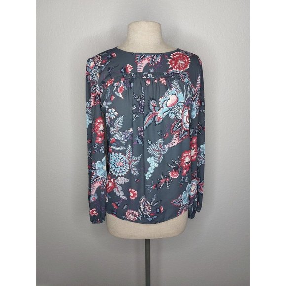 LOFT Tops - Loft Womens Blouse XS Gray and Pink Paisley Floral Billowy LS Babydoll